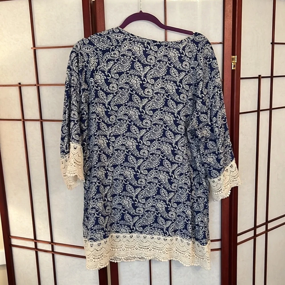 Solitaire Boho Tunic Top XL in EUC. Navy and Cream. - Picture 3 of 7